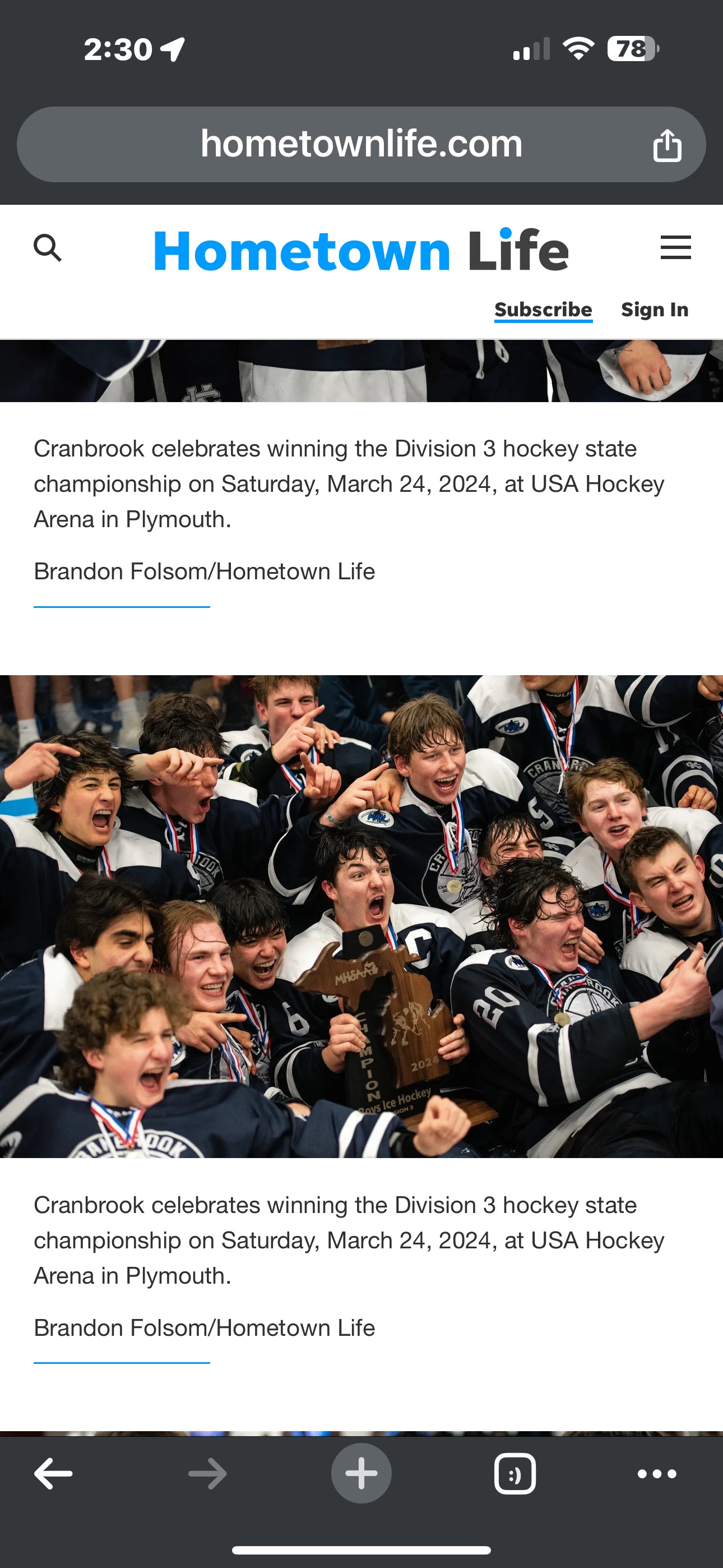 Cranbrook team celebrates with the state championship trophy.
